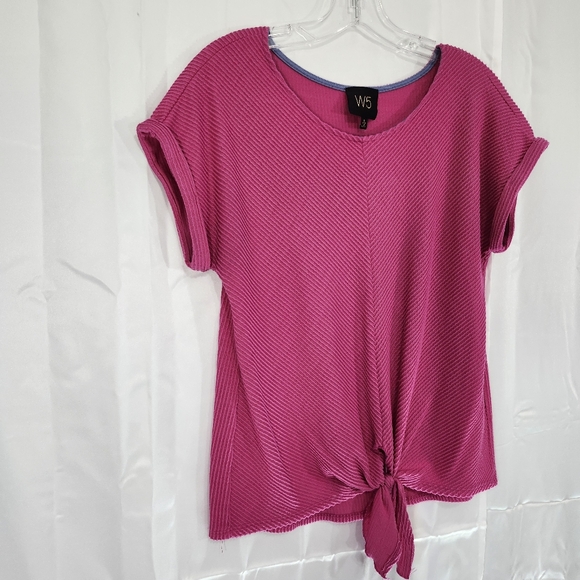 W5 Size Small Women's Pink Textured Tie-Front Top - Picture 2 of 6